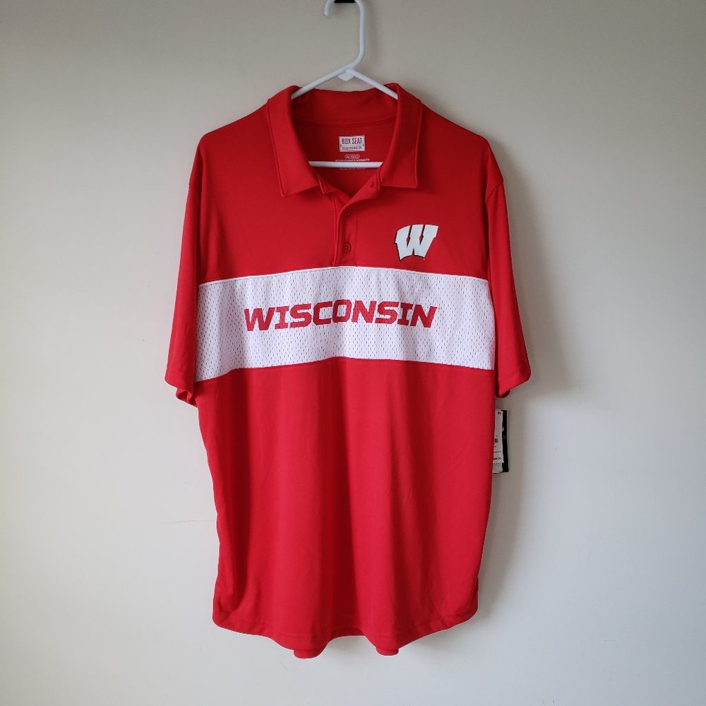 Wisconsin Badgers Polo Shirt Men's Size XL Box Seat Red White NCAA NWT